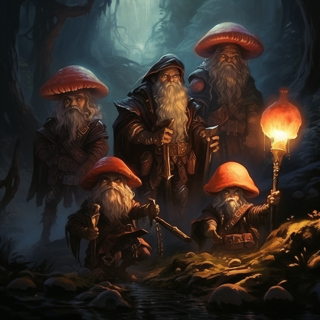 Four adventurers in underground mushroom forest