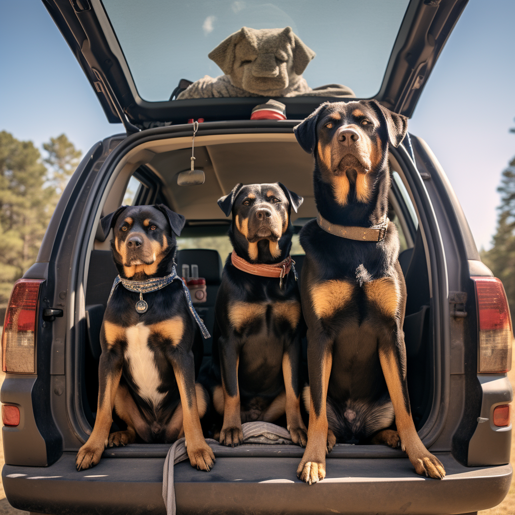 Four adult male dogs standing in front