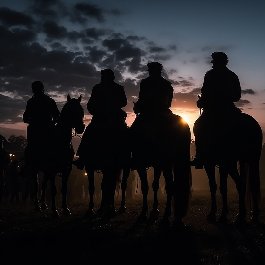 Silhouettes of Four Knights Surrounded by Cheering Crowd