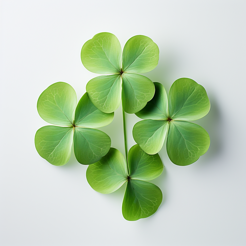 Four leaf clovers on green and white background