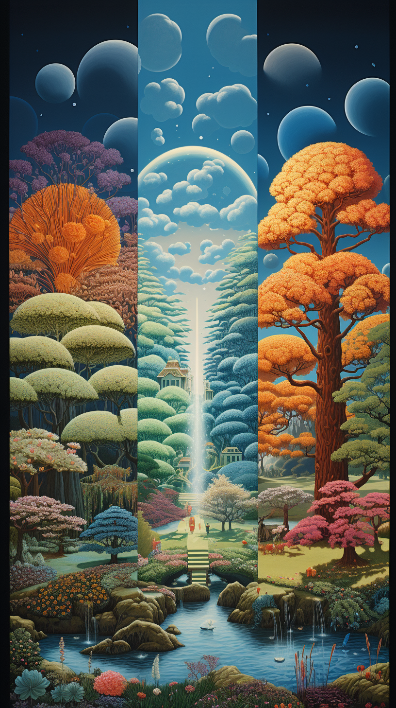 Four Seasons Garden Painting with surrealistic details