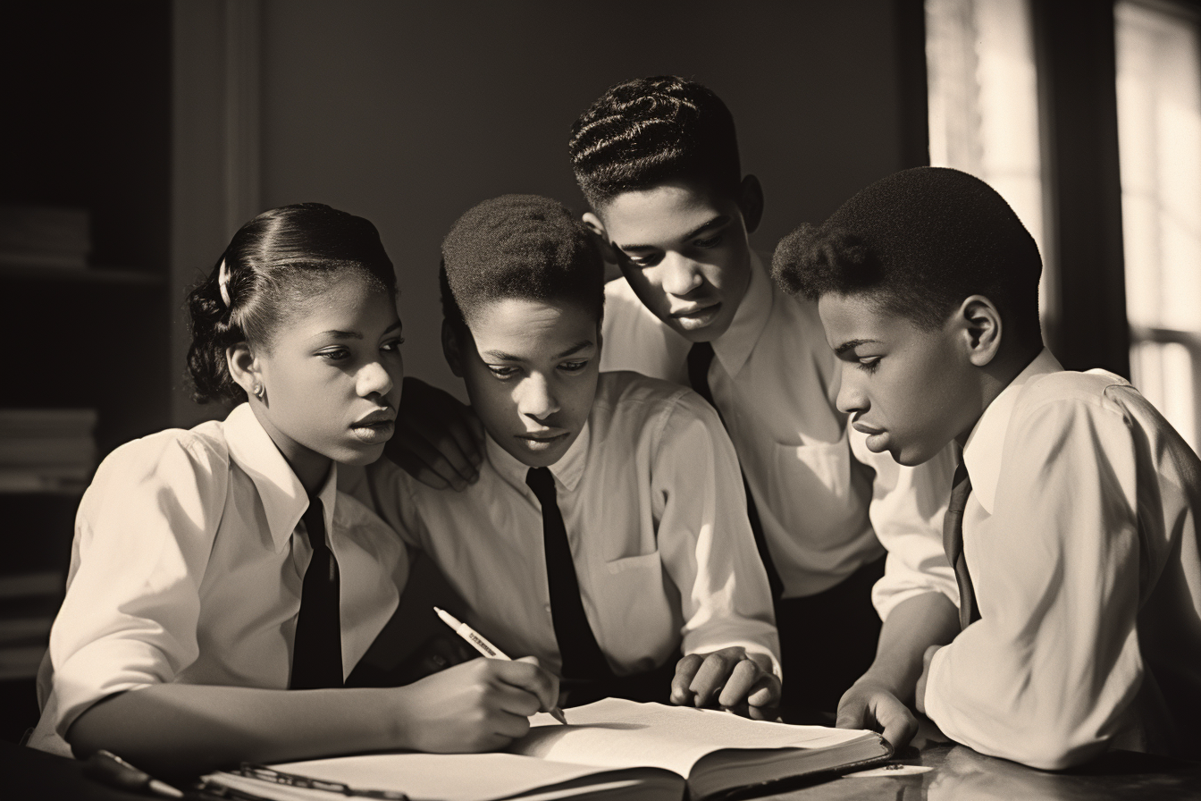 Group of boys studying in classroom