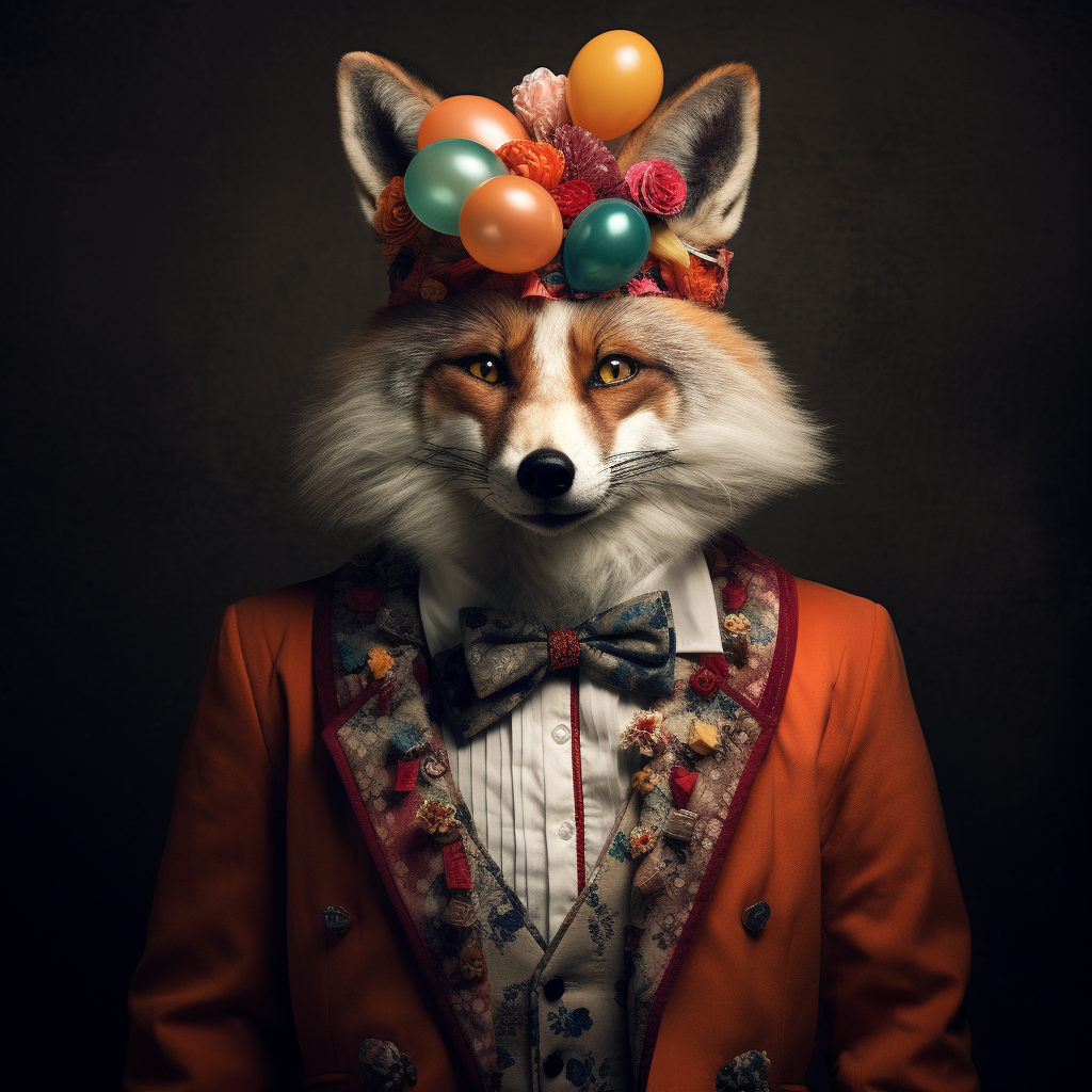 Adorable fox in clown costume