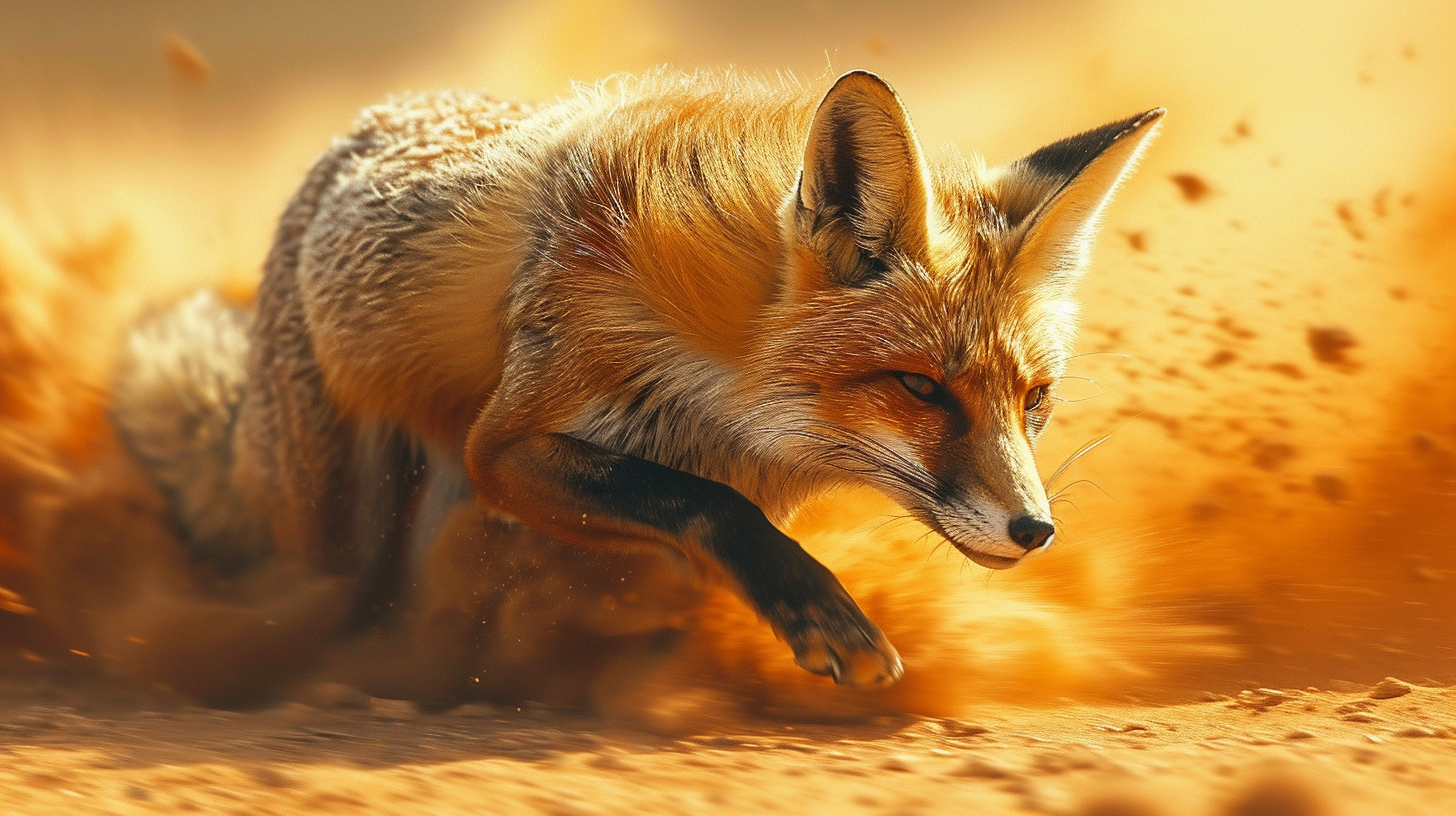 Fox in desert speed photography future art technology