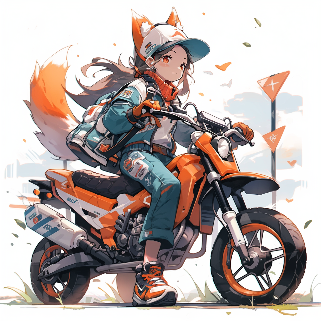 Fox girl riding fox motorcycle illustration