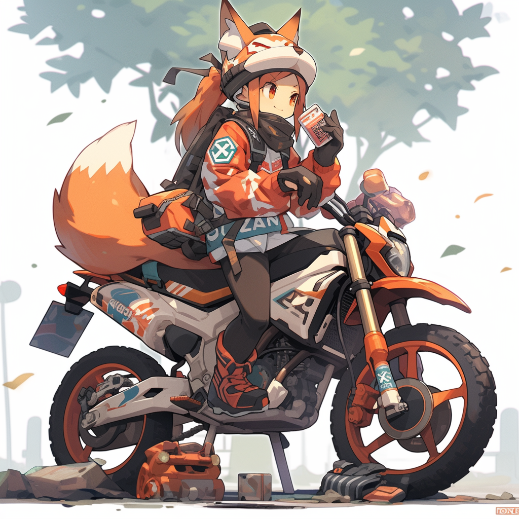 Fox girl riding motorcycle