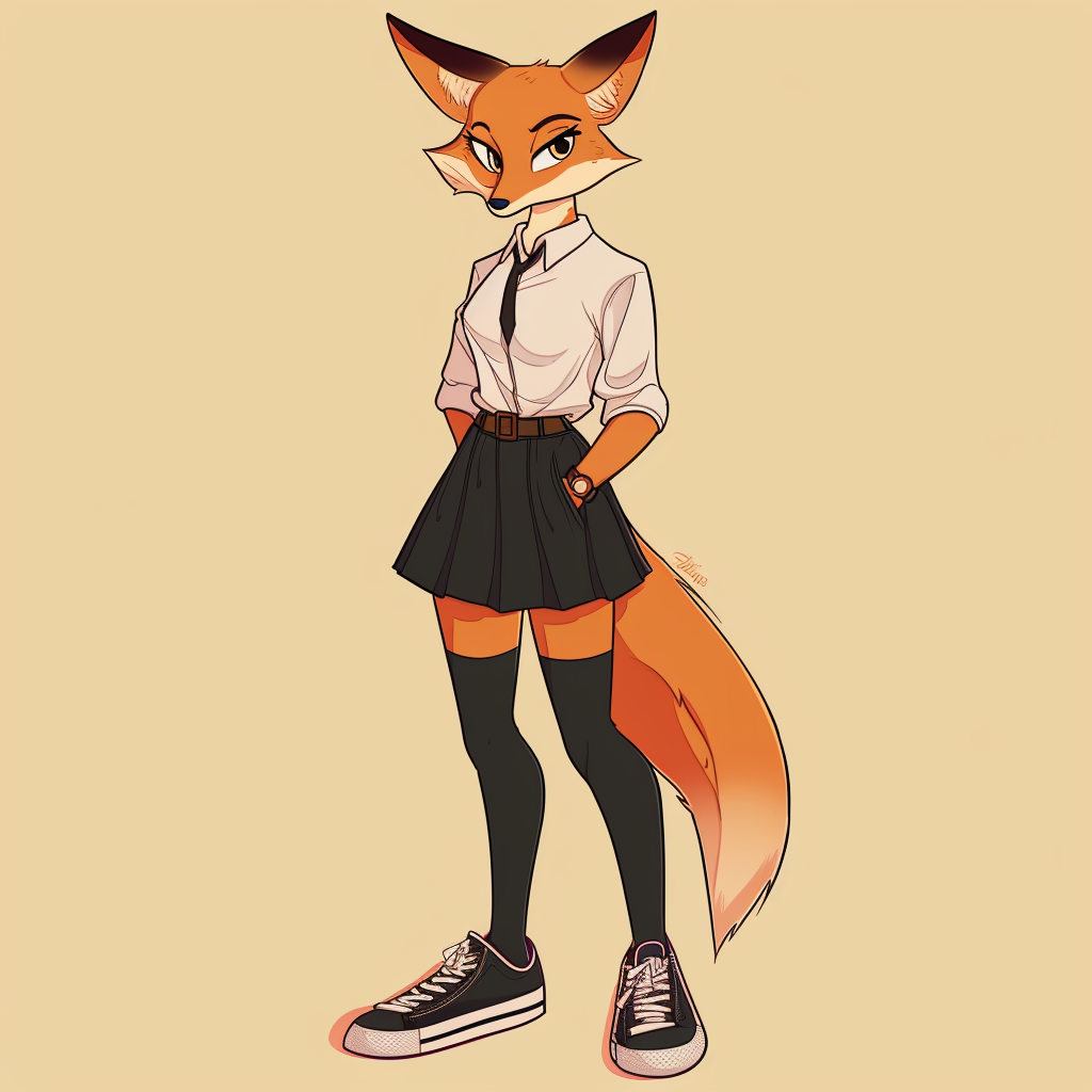 Fox girl secretary in pencil skirt sneakers