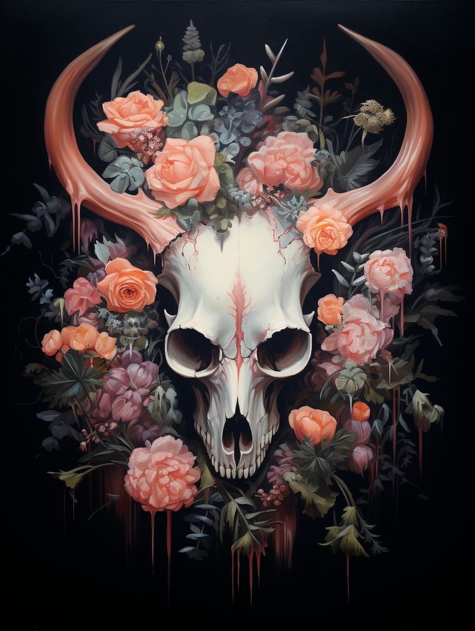 Moody Floral Fox Skull Art