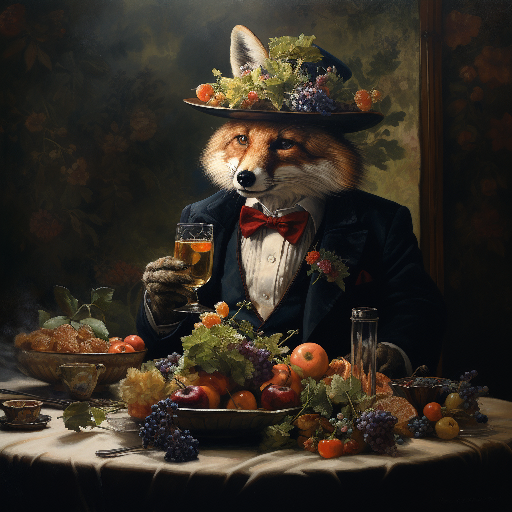 Fox with Top Hat Eating Berries