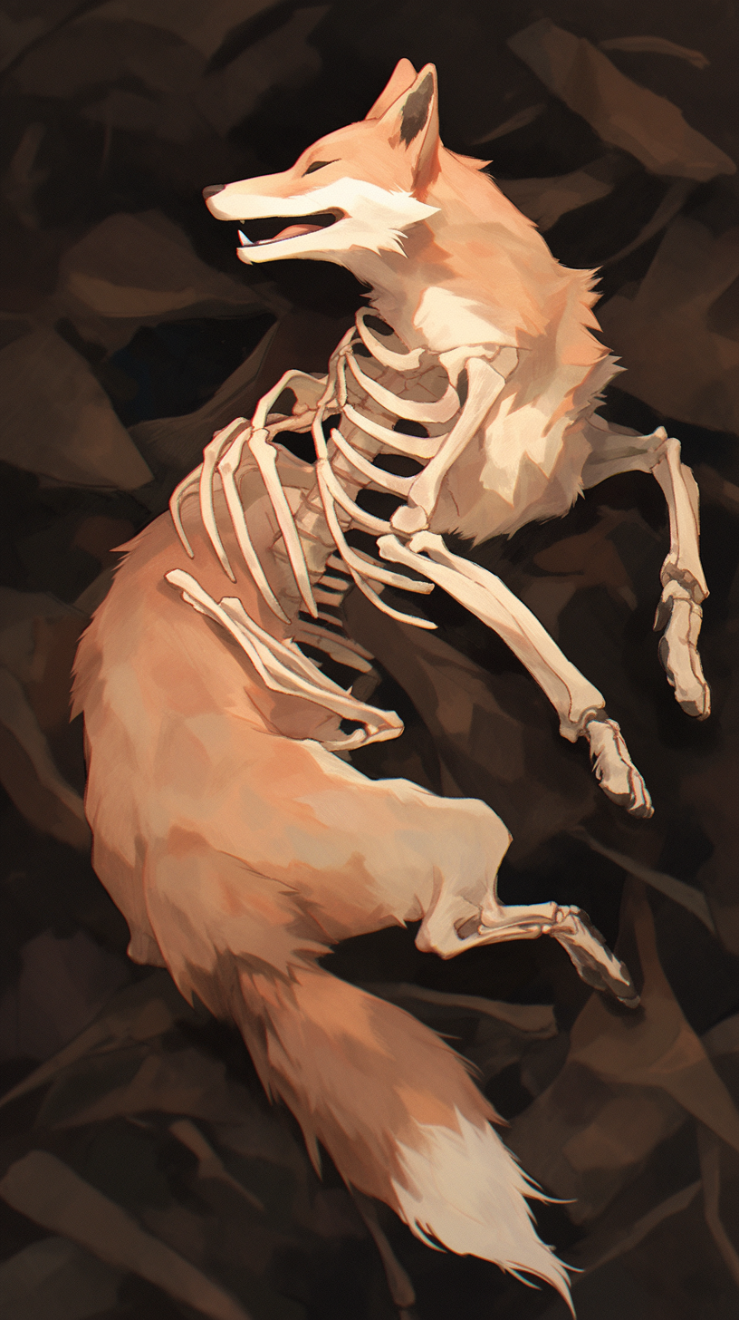 'Half Alive Half Skeleton Fox in Dynamic Light'