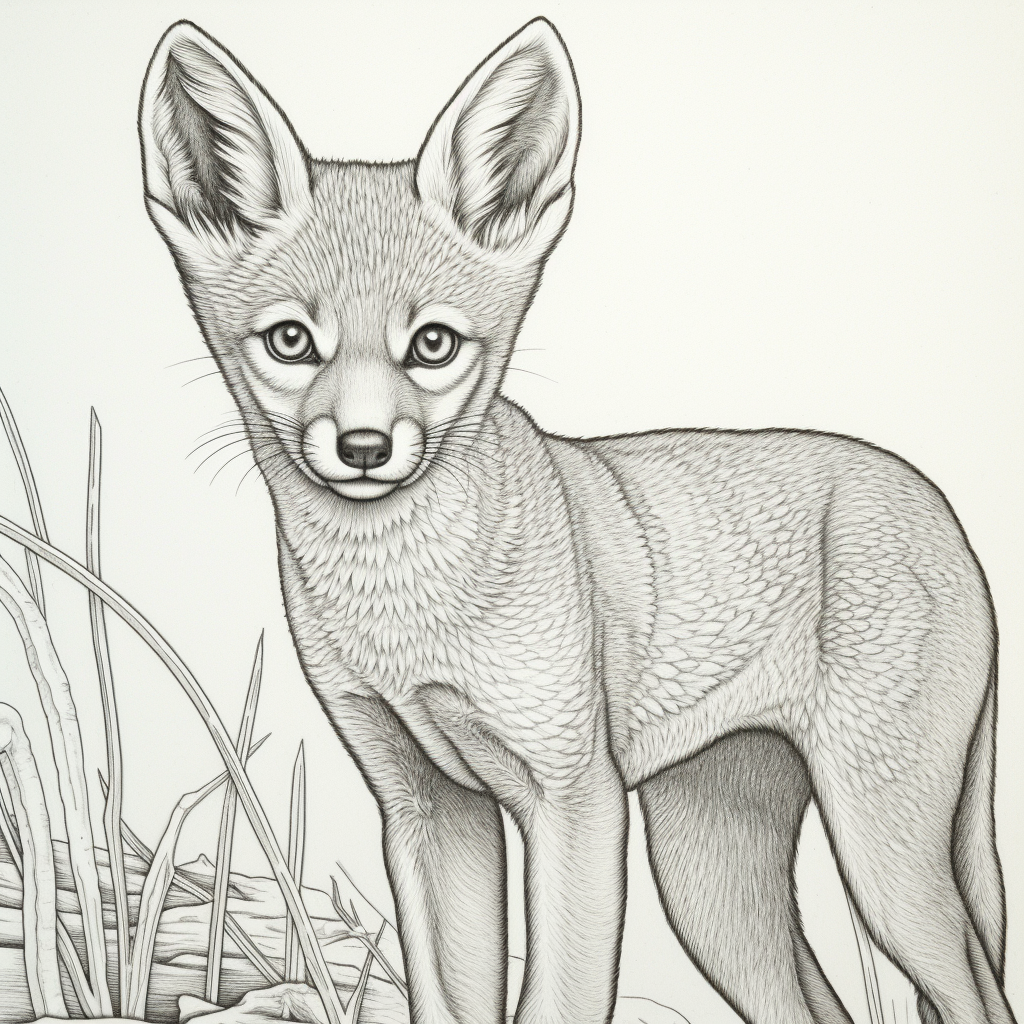 Coloring page of a fox in the forest