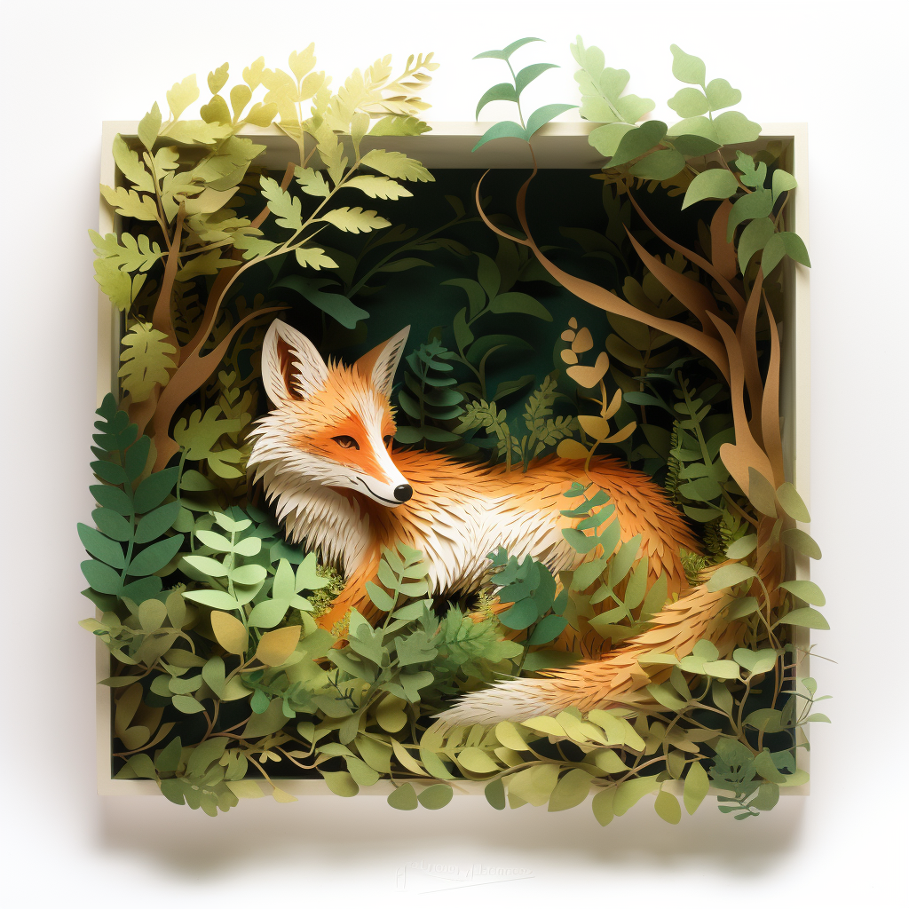 Cute fox sleeping in vegetation