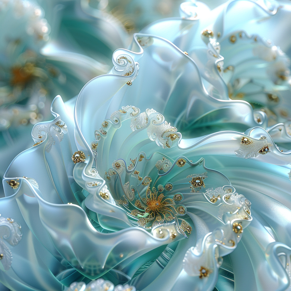 fractal pattern in turquoise and white, elaborate 3D rendering