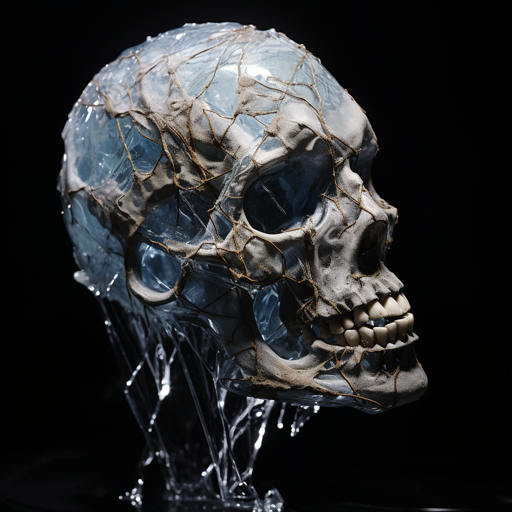 Exquisite fragile human head sculpture made of ice