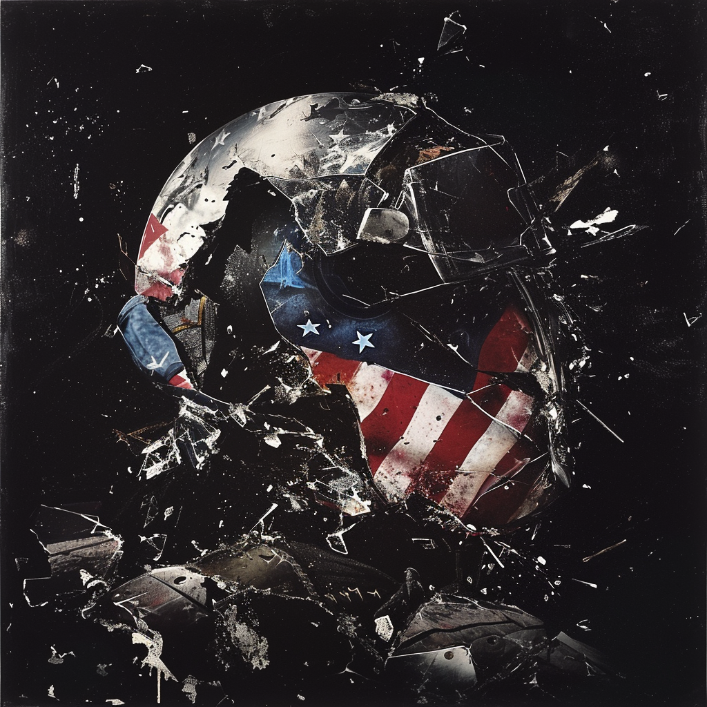 Dark abstract fragmented helmet with American flag