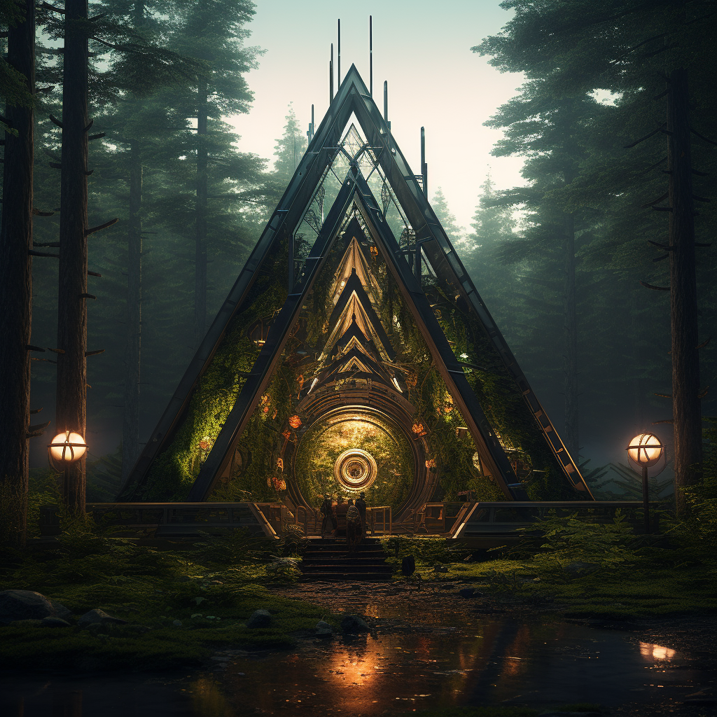 A picturesque solarpunk scene in the forest