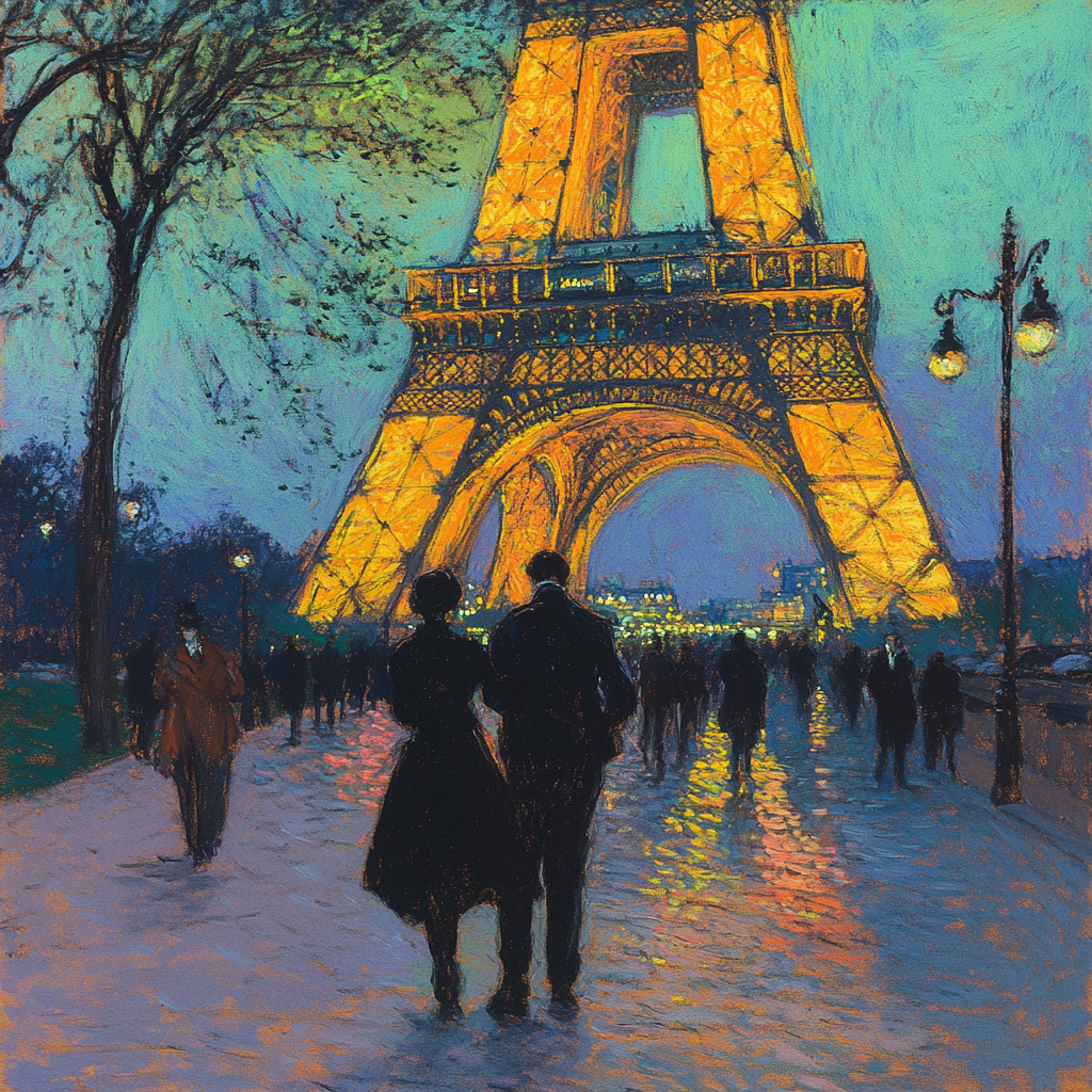 Impressionist painting Eiffel Tower scene