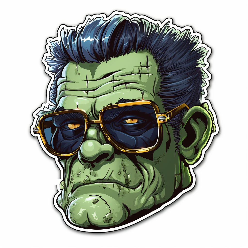 Frankenstein wearing sunglasses in dark comic art