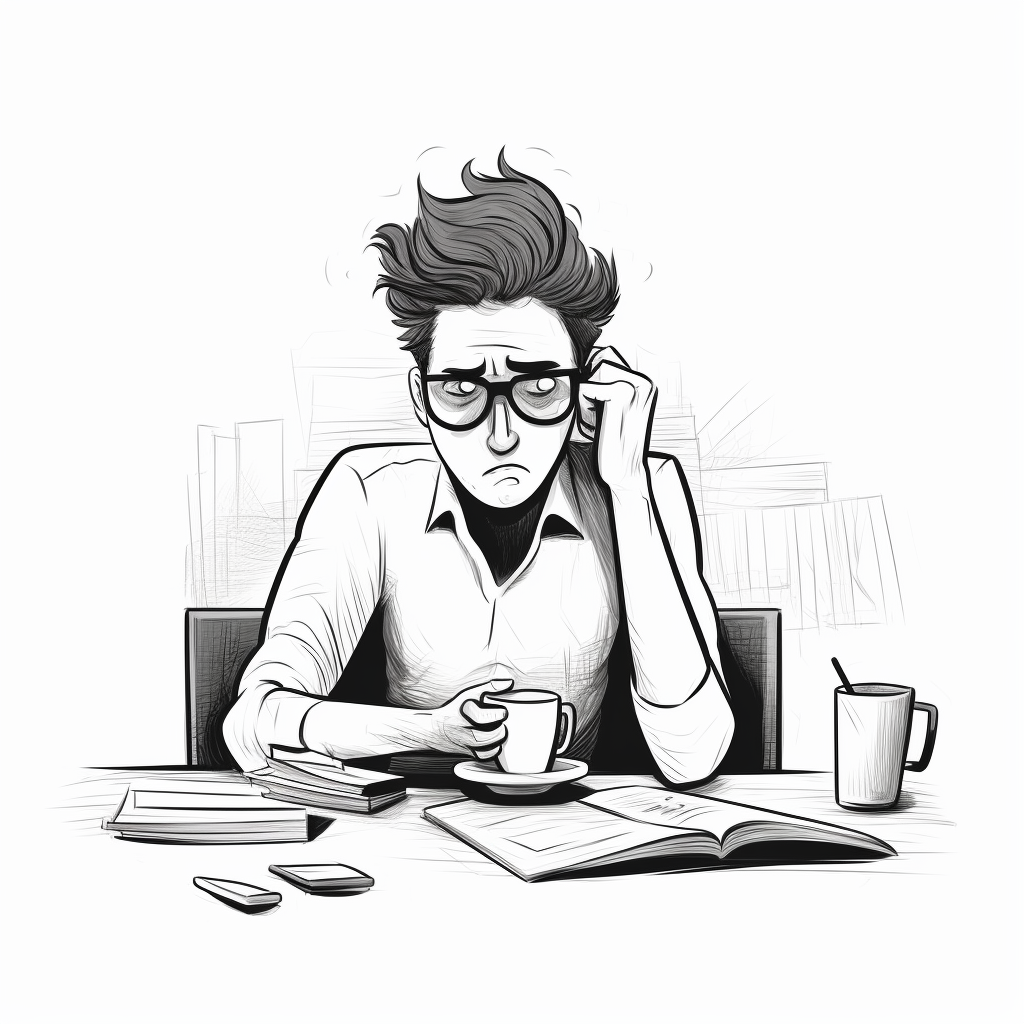 Stressed office worker in need of coffee