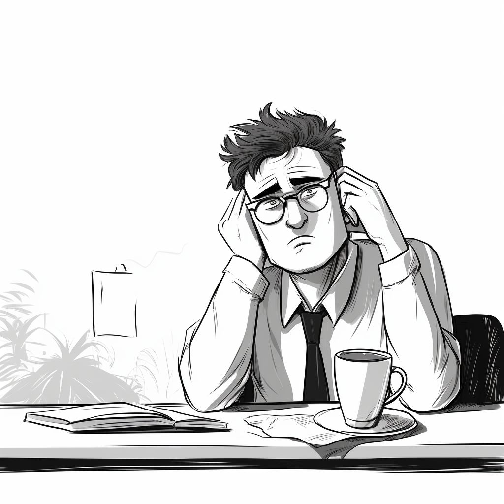 Stressed office worker in need of coffee