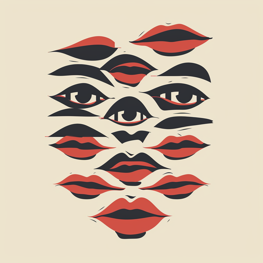 Minimalist poster of freak face with lips and eyes