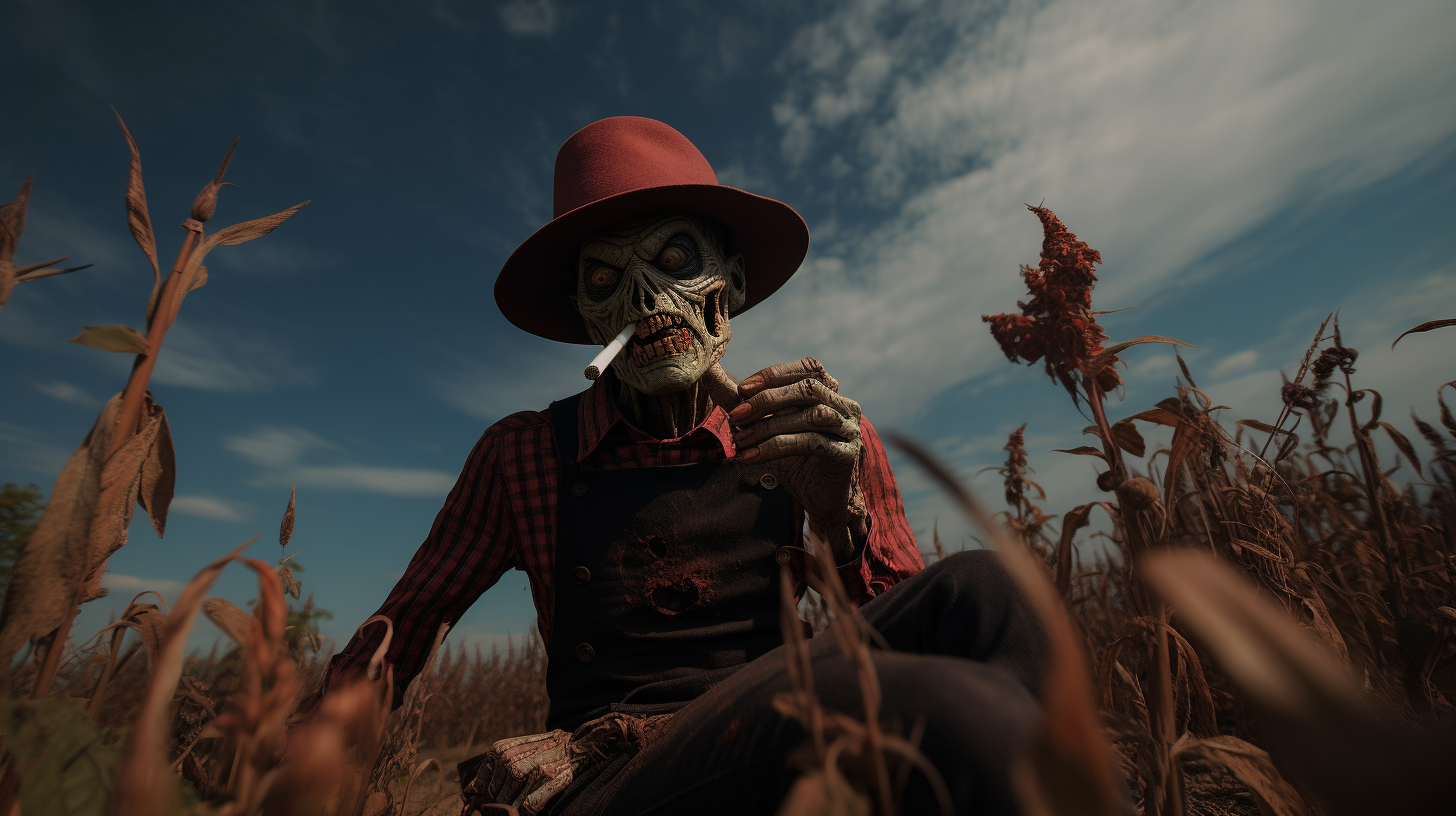 Freddy Krueger enjoying cannabis in field