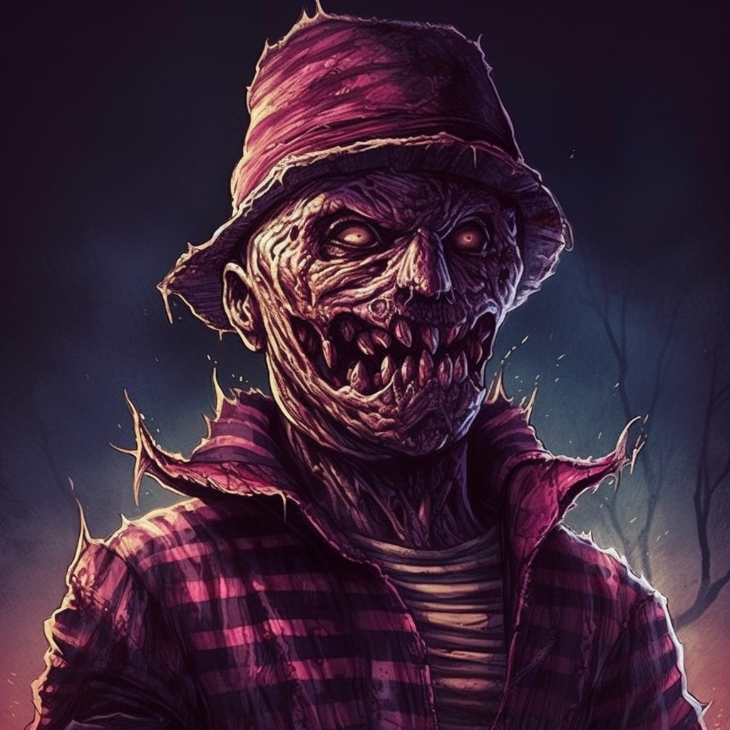 Freddy Kruger with Purple Aura in Horror Scene