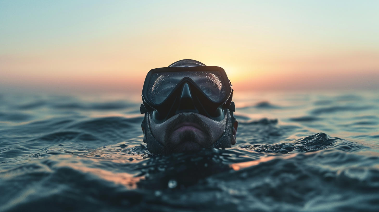 Fashion photo of free-diver taking first breath