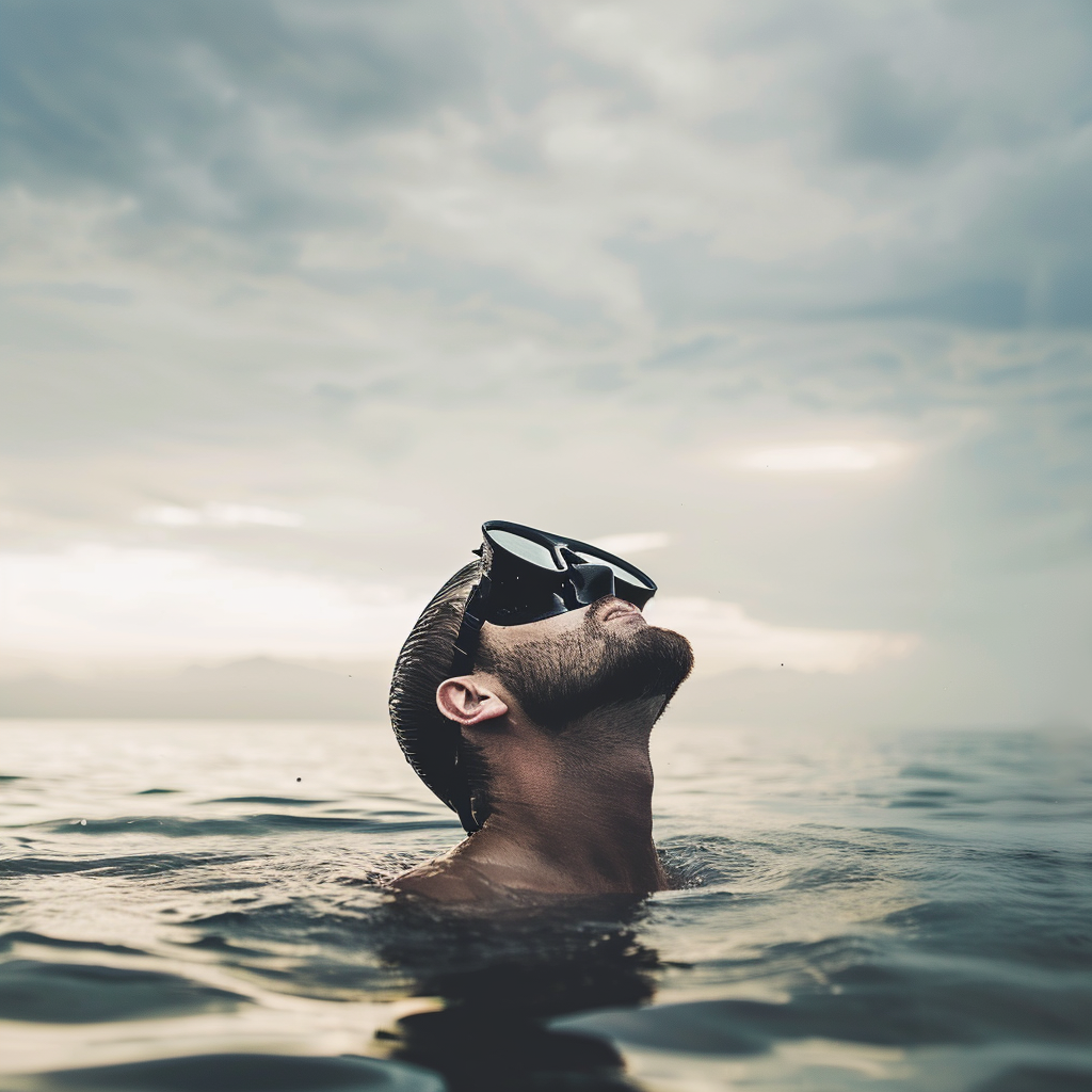 Free Diver Taking First Breath