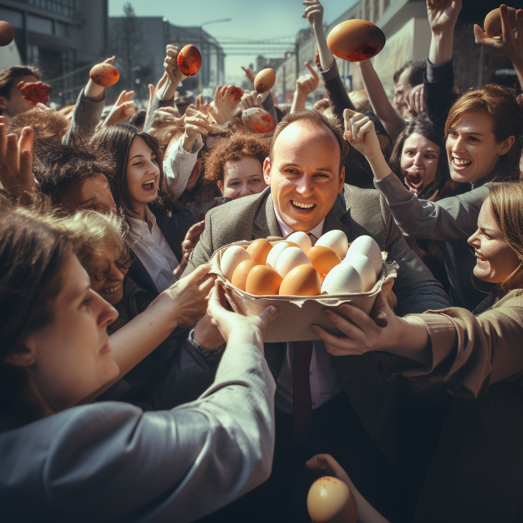 People handing out free eggs