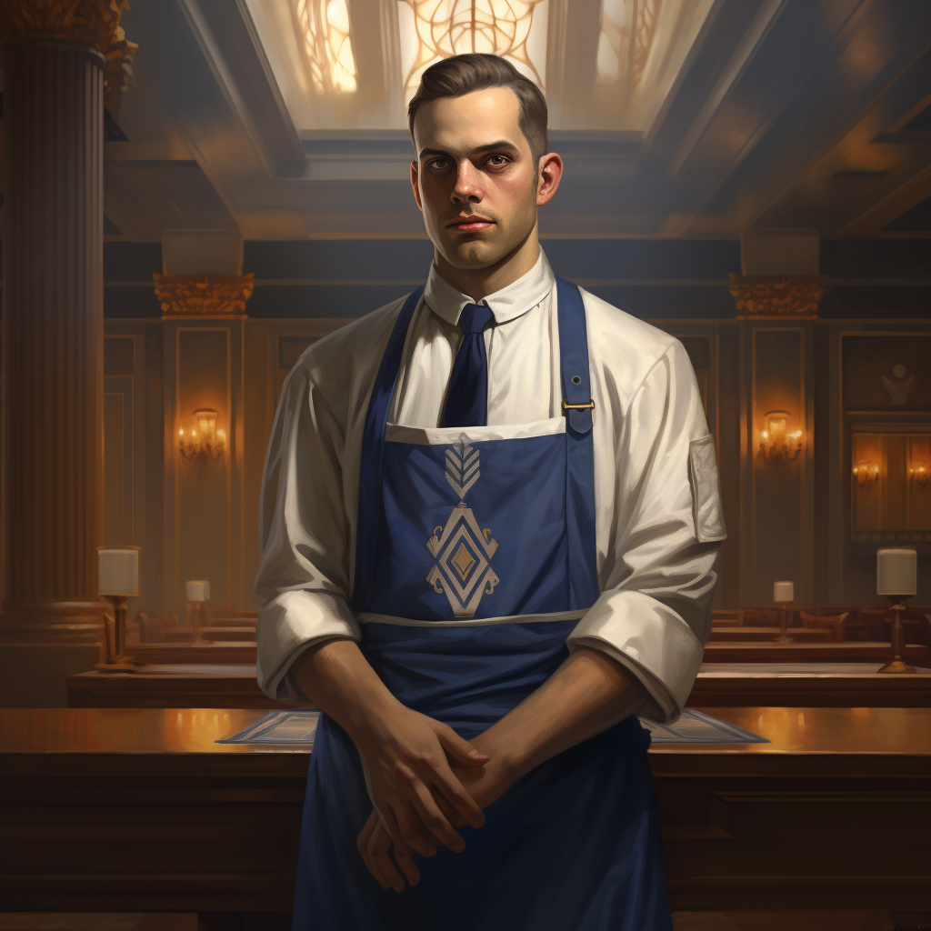 Freemason in Blue & White Apron in Temple