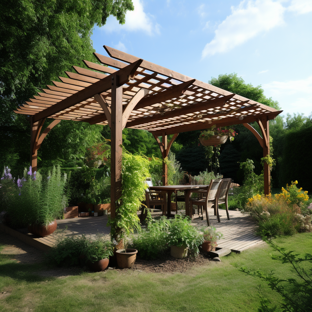 Stylish freestanding pergola with outdoor seating