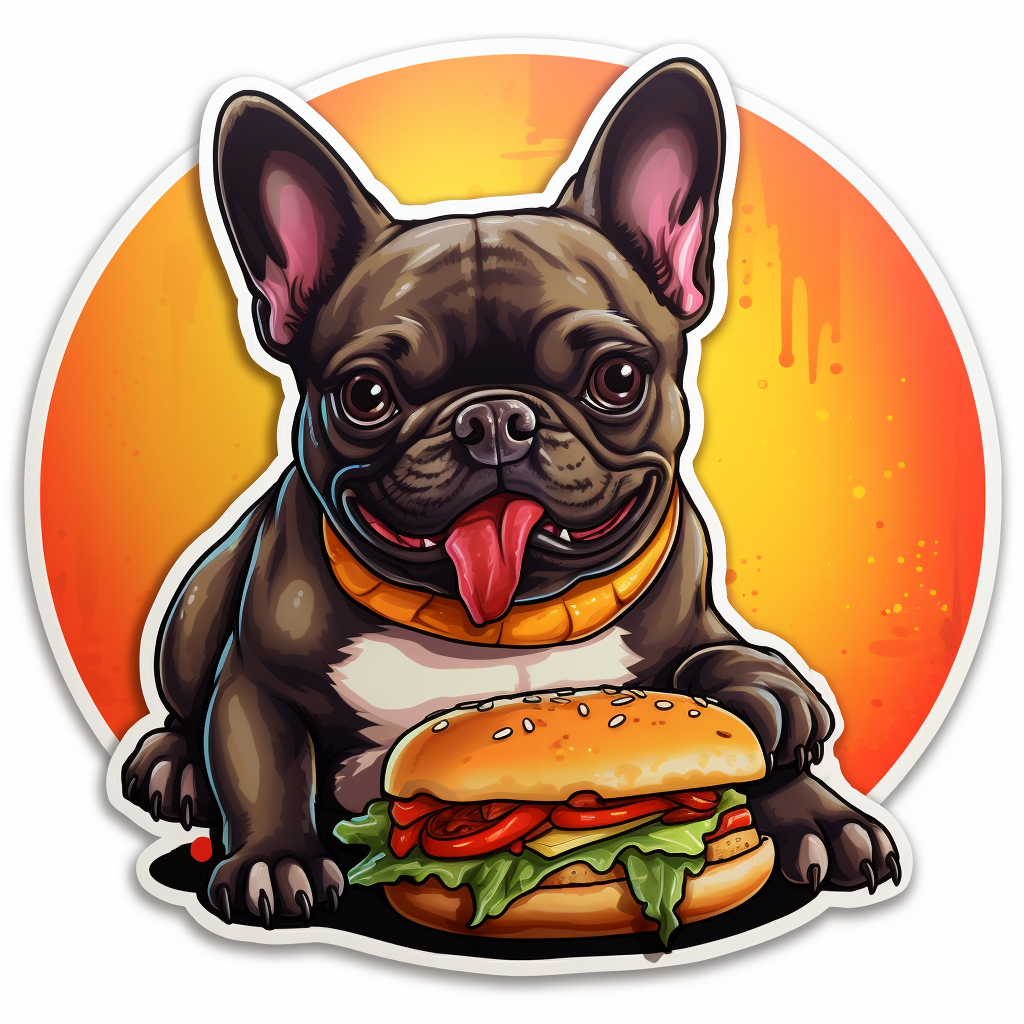 Colorful French Bulldog Eating Hamburger with  Monster Ink  Design