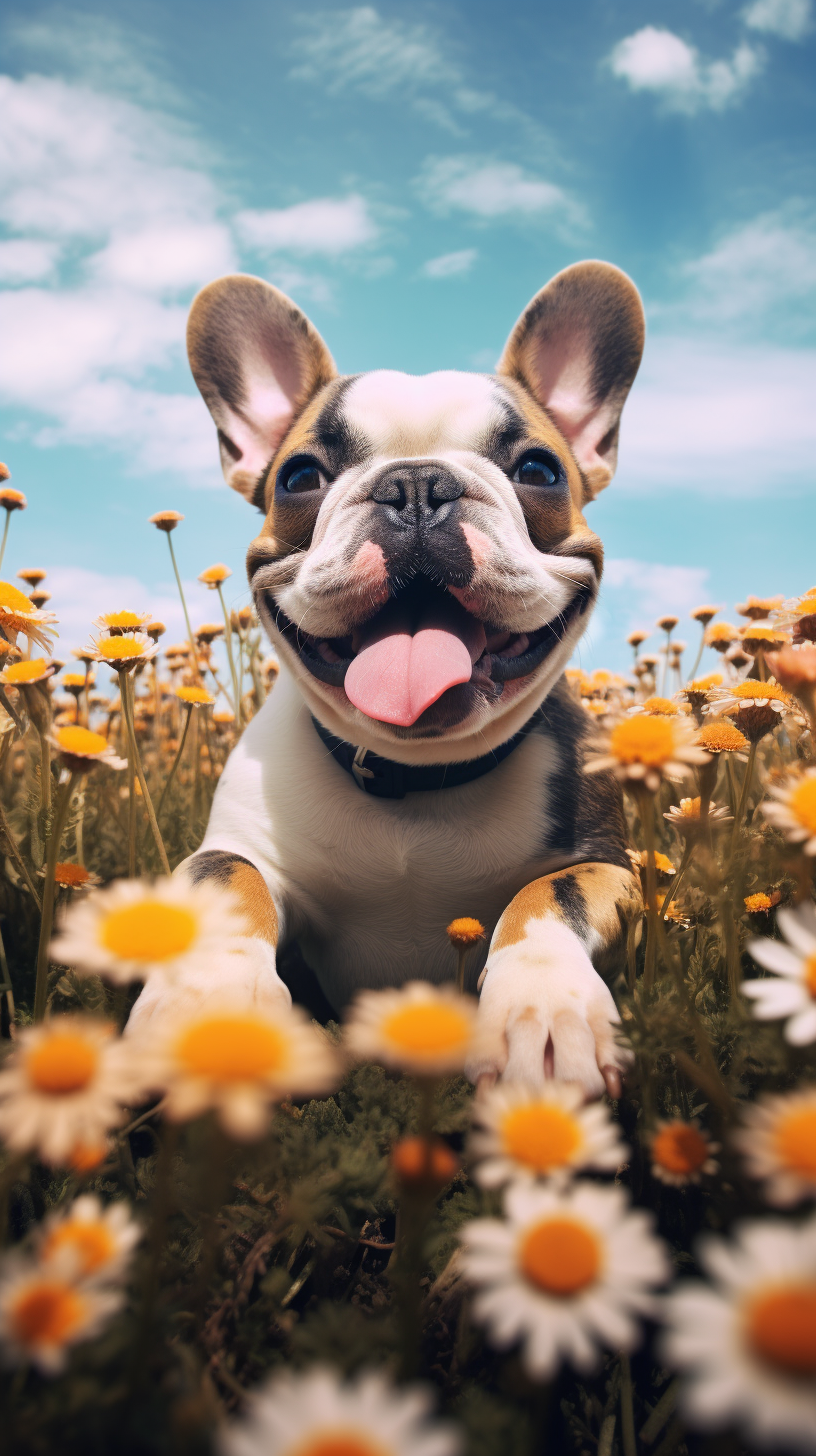 French Bulldog with Flowers in Mouth