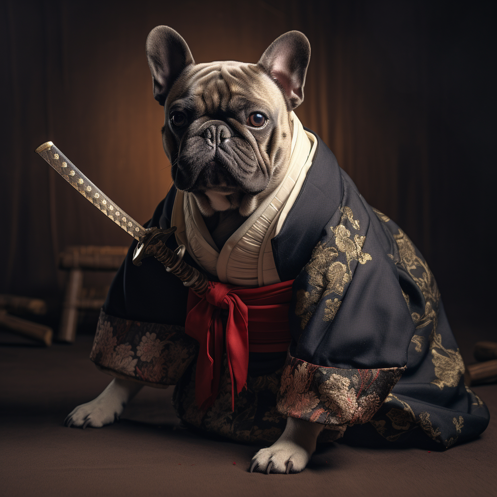 Adorable French Bulldog in Samurai Outfit