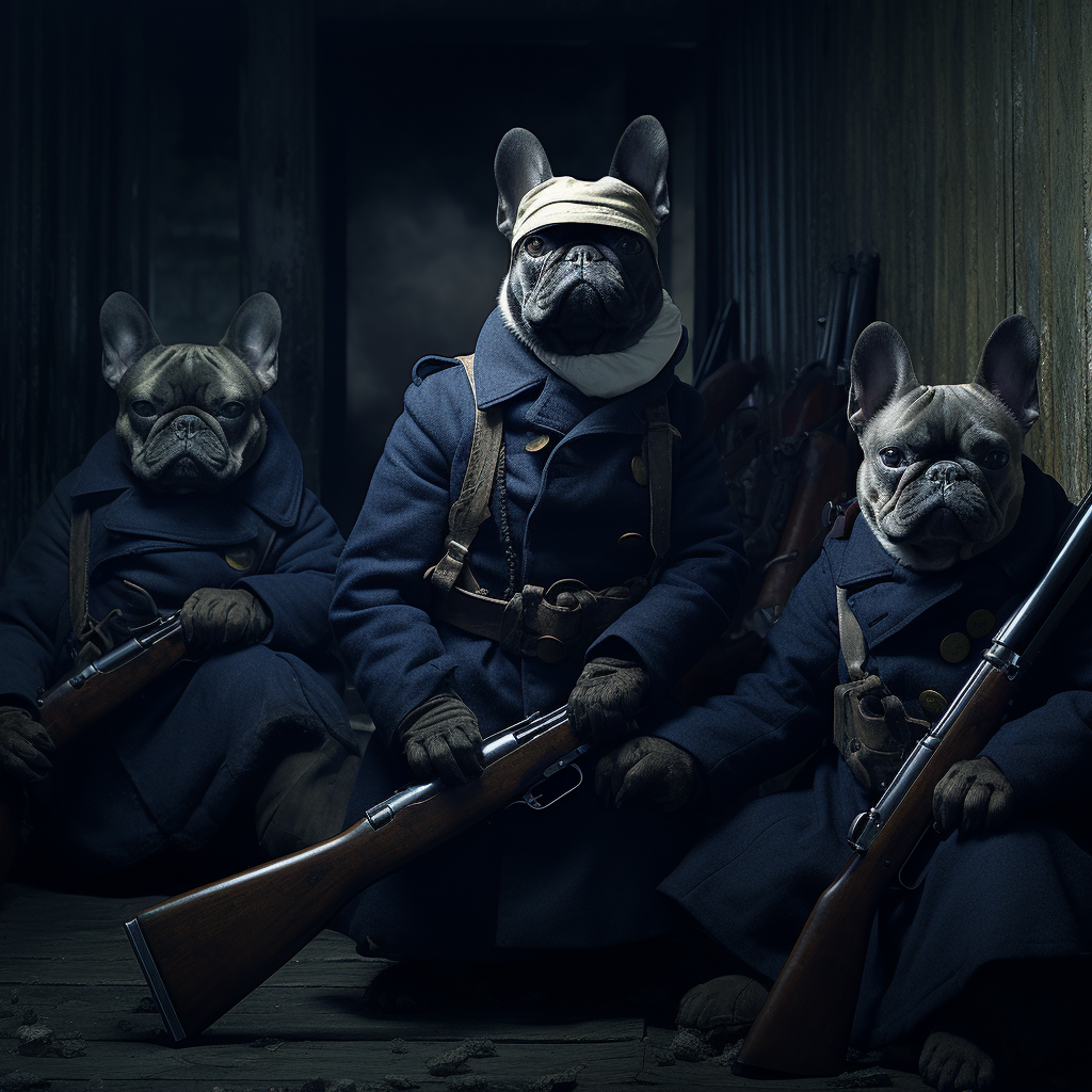 French Bulldog Soldiers in Uniforms