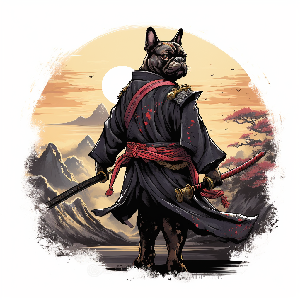 French Bulldog with Samurai Sword