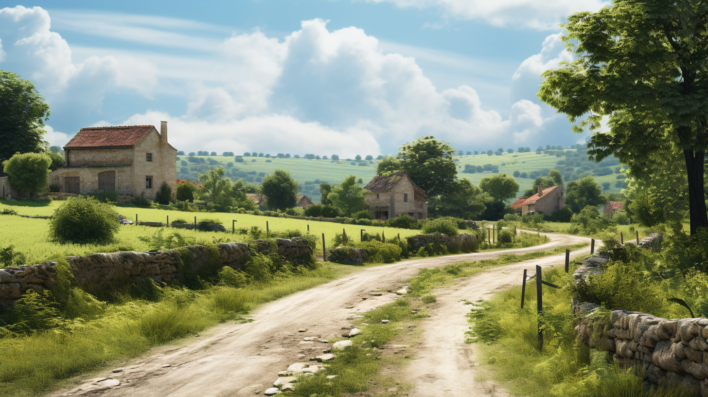 Beautiful French countryside road in daylight