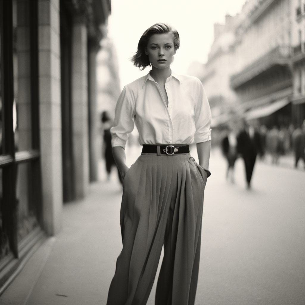 French girl in wide-leg trousers