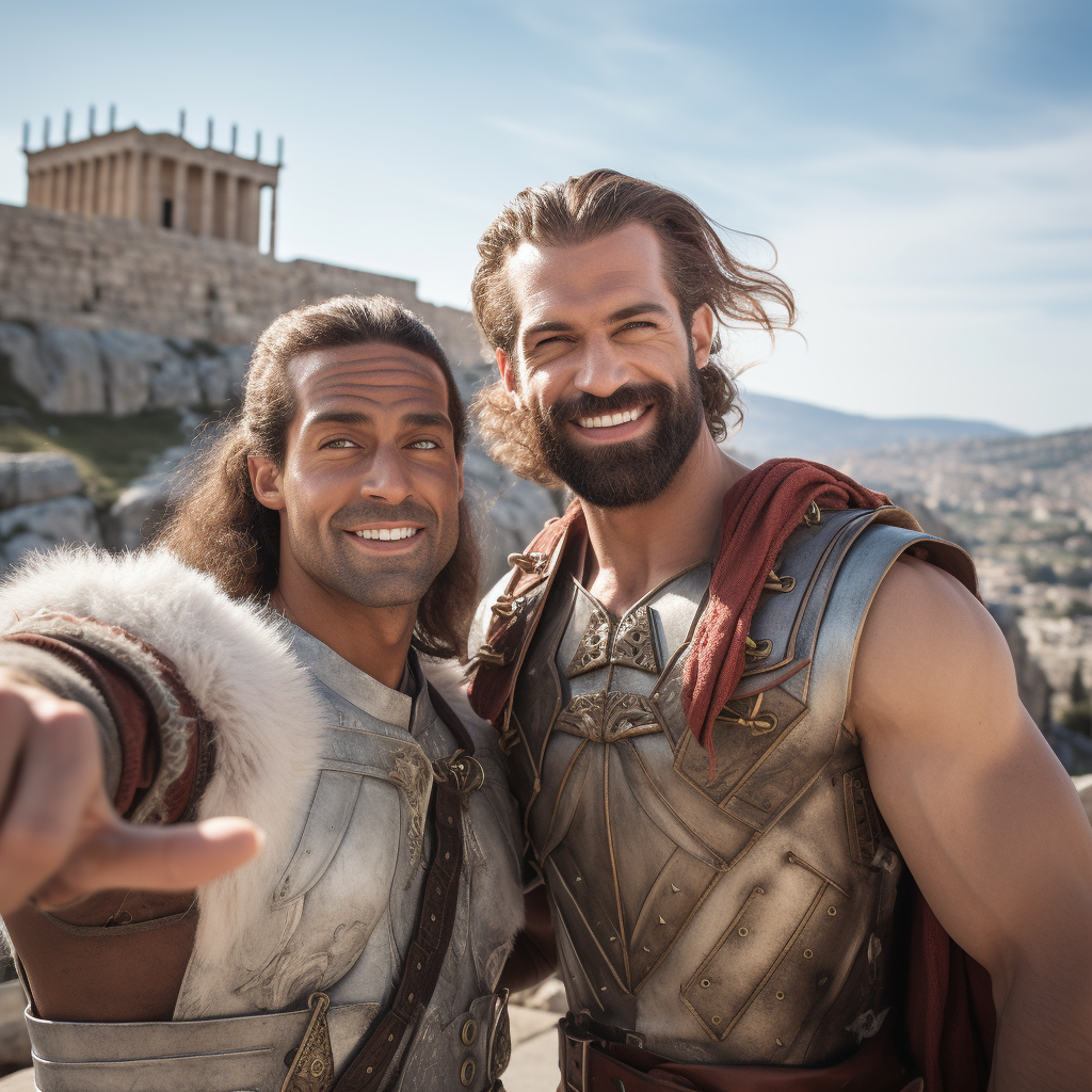 Two handsome French men at Athens Acropolis