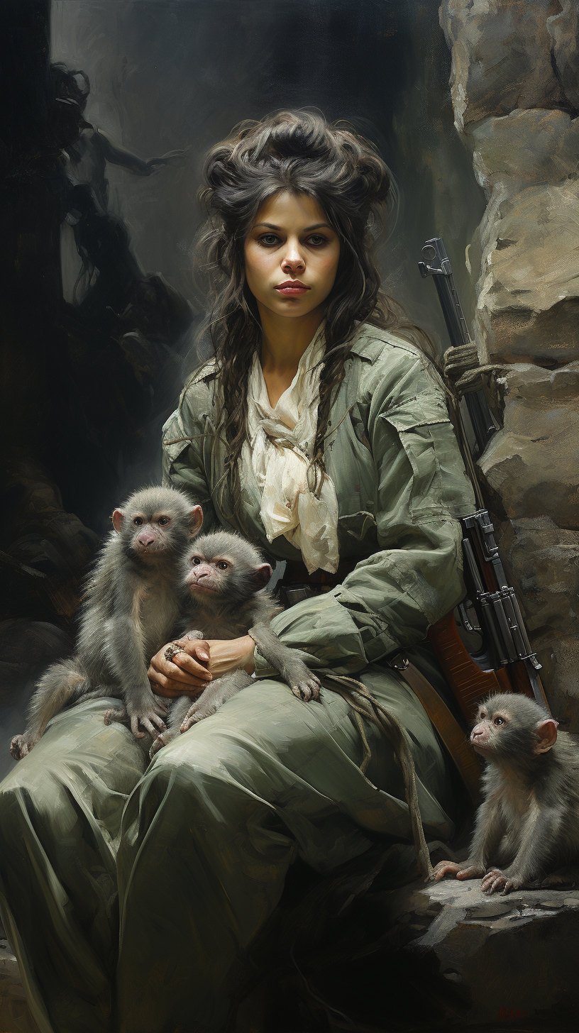 French military soldiers with a monkey companion