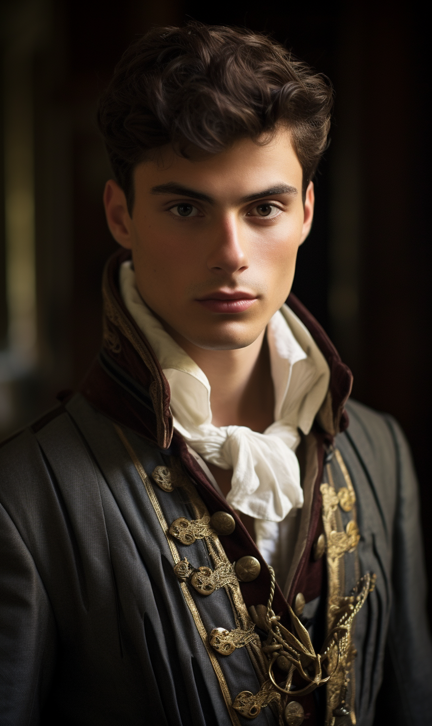 Handsome young man dressed as French nobleman