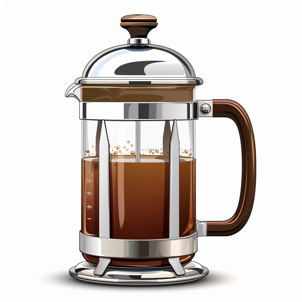 French press coffee maker on white background