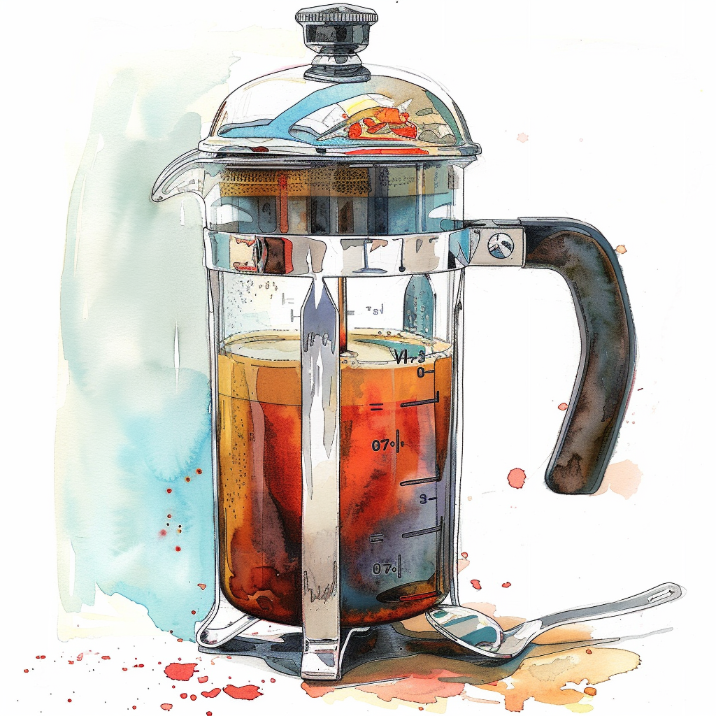 French press coffee maker watercolor white