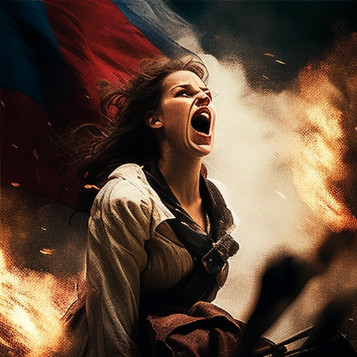 Woman holding flag in French Revolution