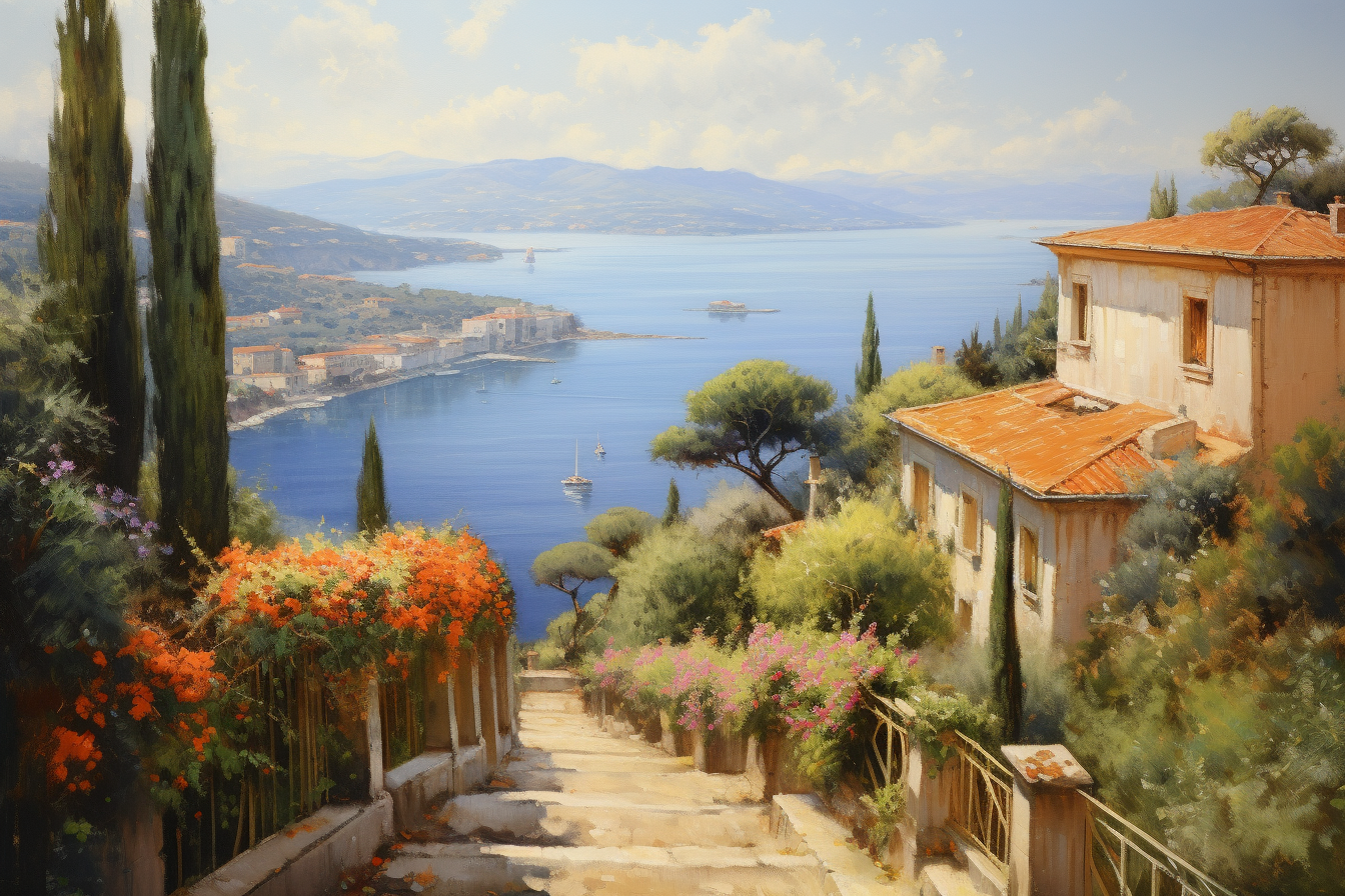 Artwork of French Riviera view