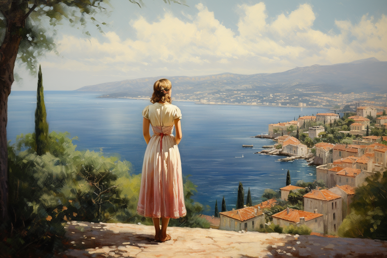 Beautiful woman enjoying French Riviera view