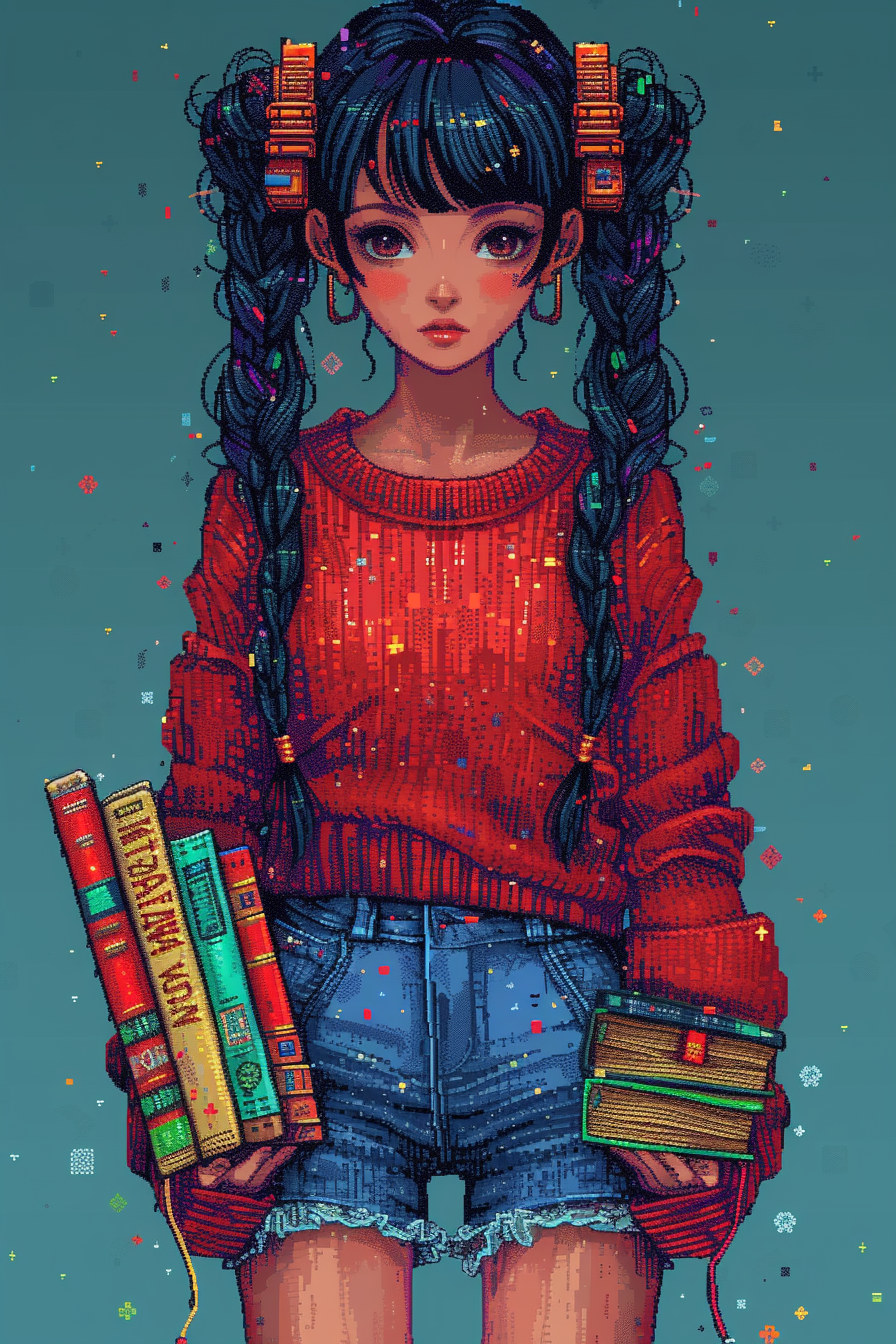 French student girl with books