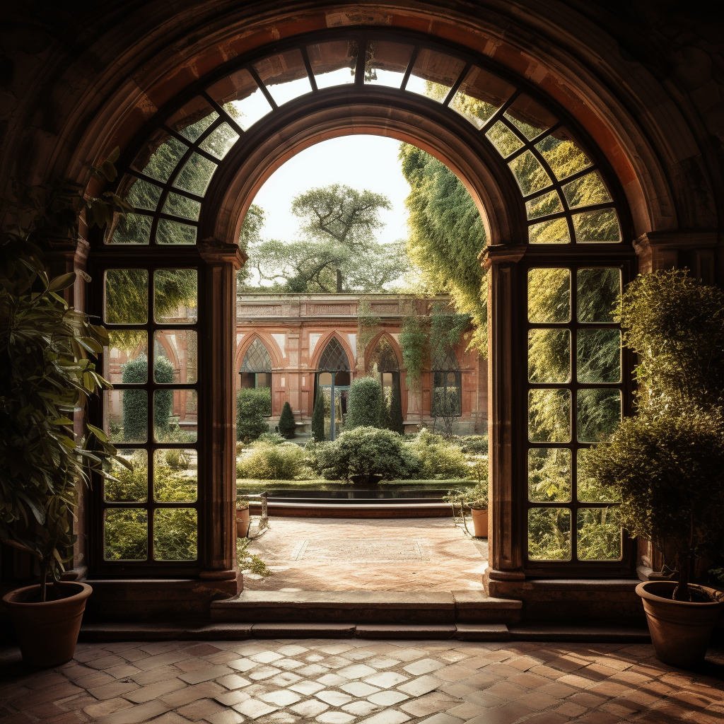 Interior view of a charming French window arch