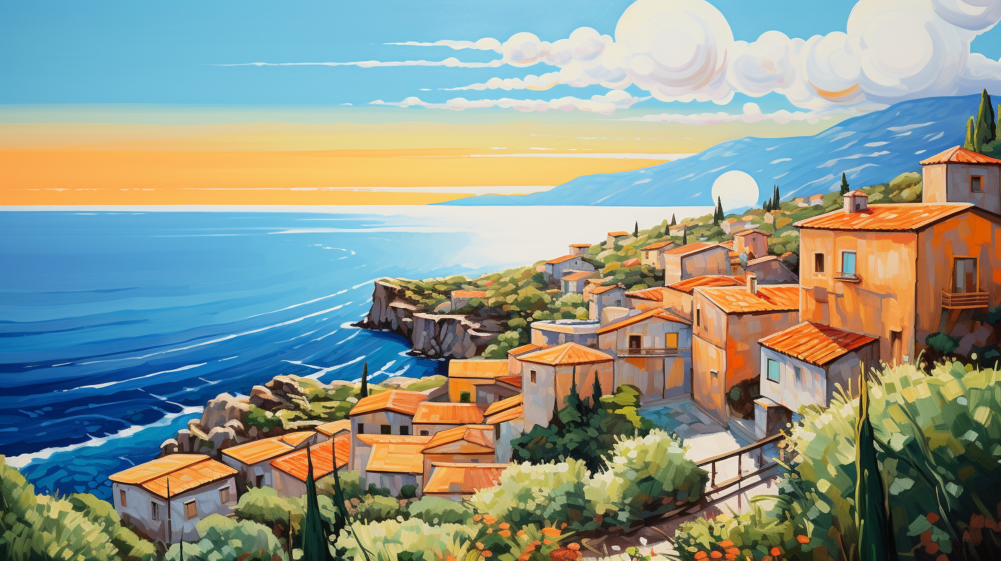 Southern French village with Mediterranean Sea and sunshine